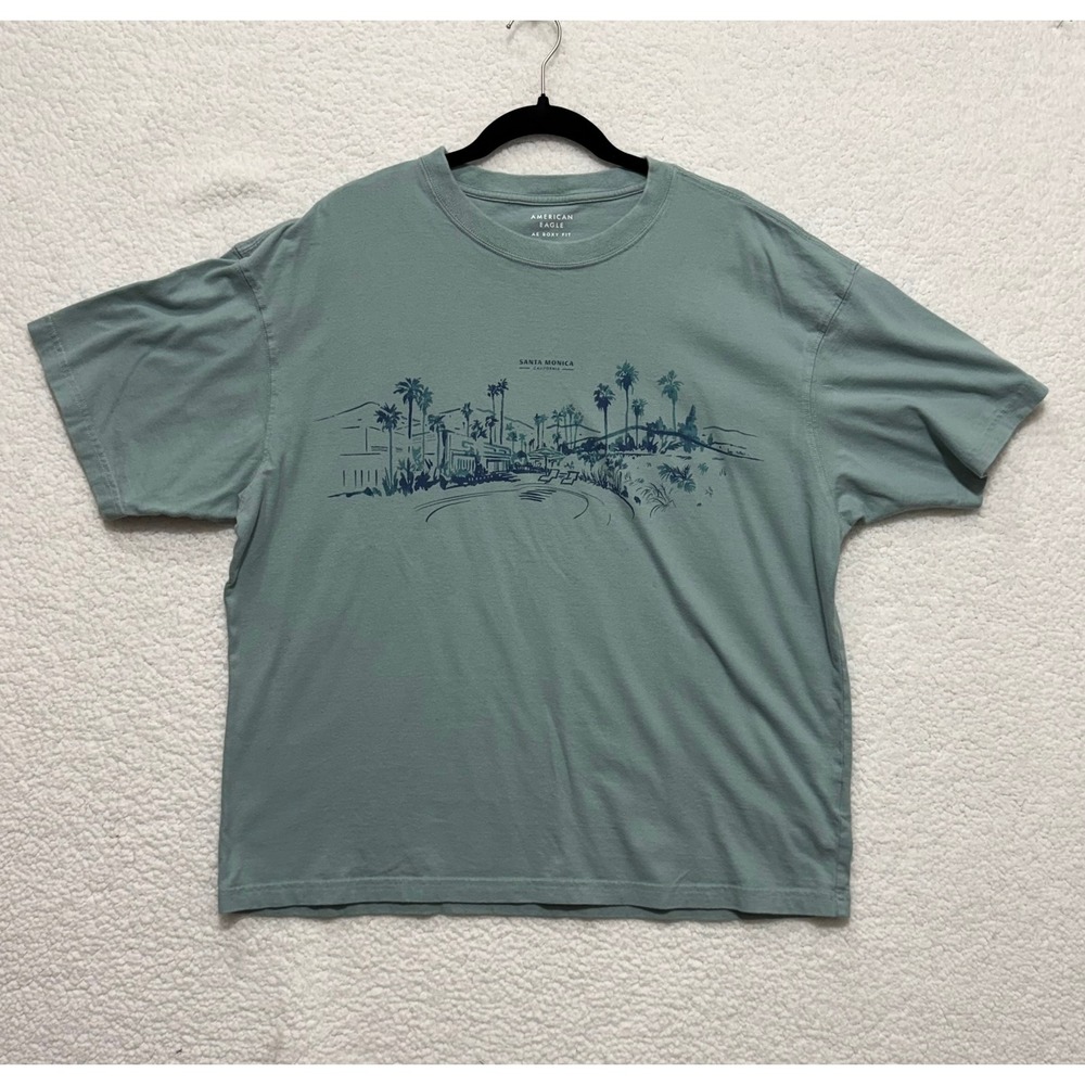 American Eagle Outfitters Santa Monica Graphic T Shirt Mens Large Boxy Fit Teal